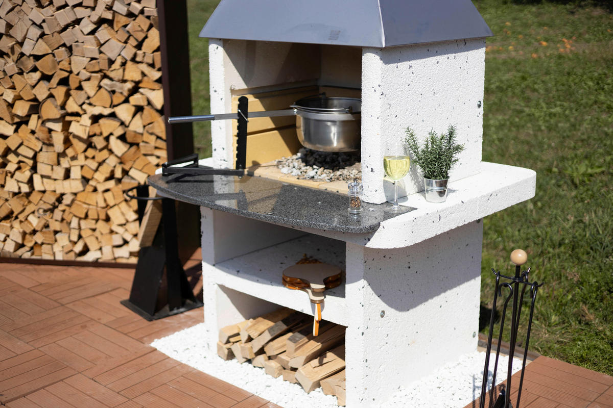 HOLZKOHLEGRILL - Weiss, Design, Stein (104/202/112cm) - Nouvel