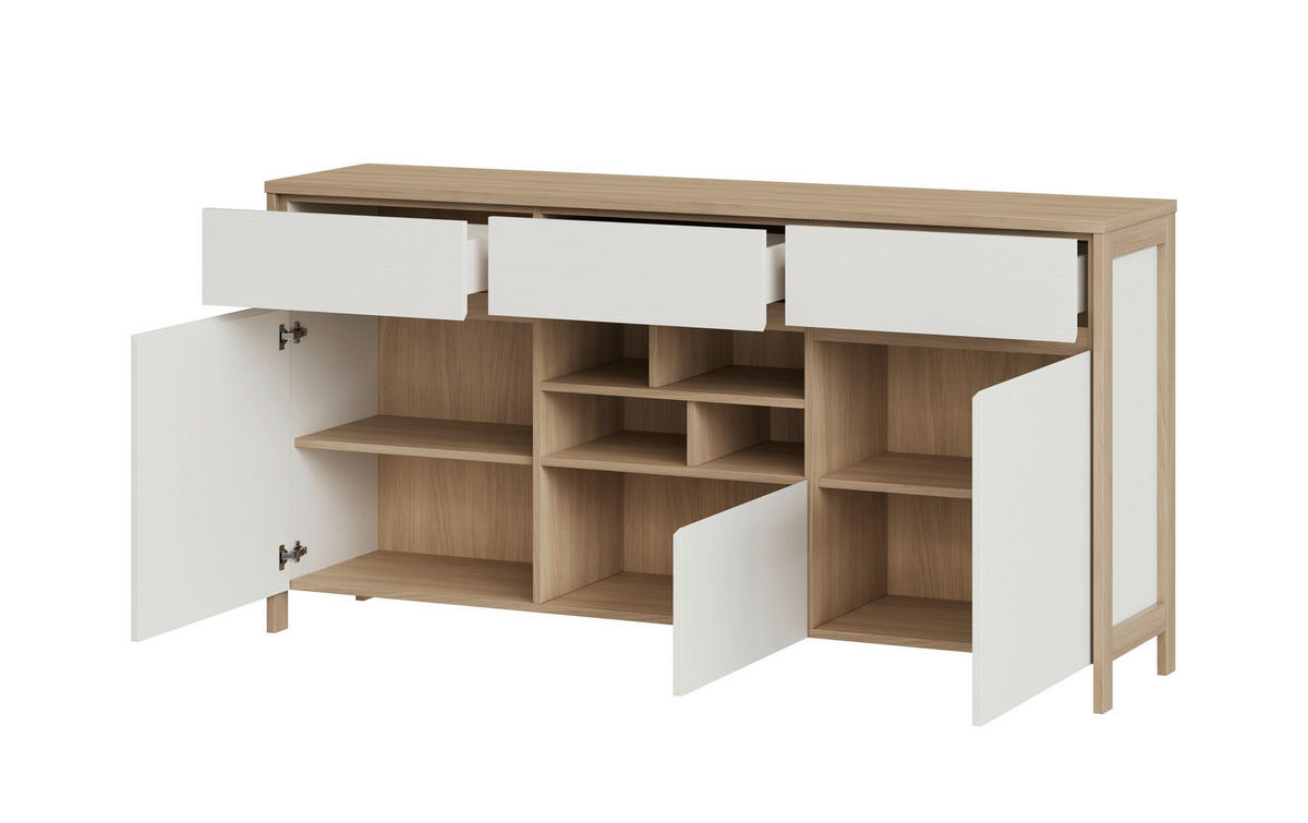 SIDEBOARD  164/85/39 cm 3 Schublade(n)  - Eichefarben/Weiß, Design, Holzwerkstoff (164/85/39cm) - MID.YOU