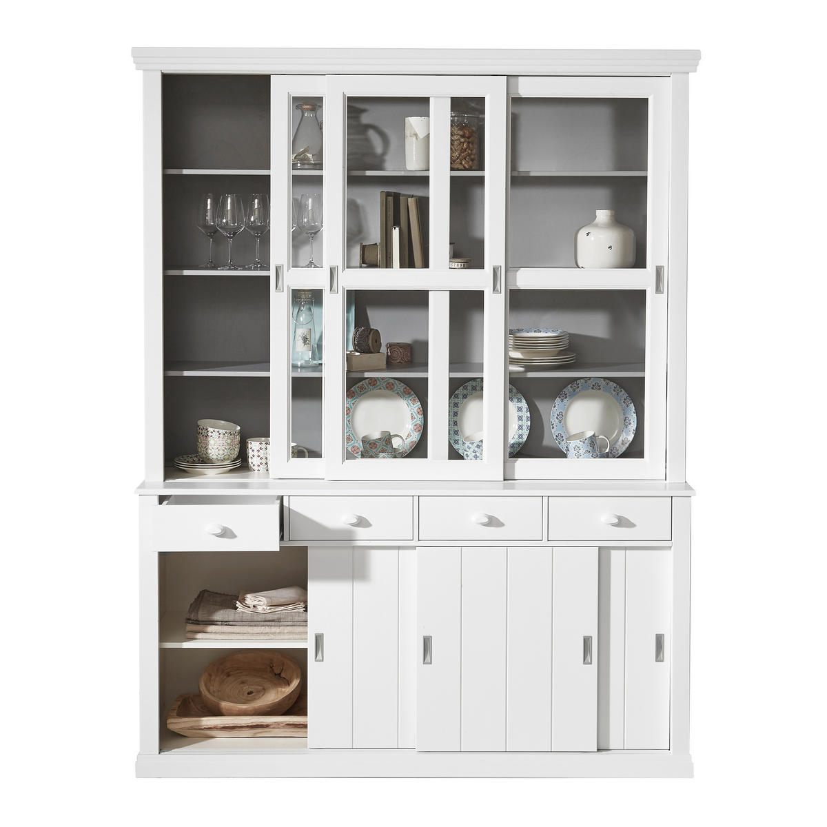 VITRINE  in vollmassiv Kiefer Weiß  - Schwarz/Weiß, Design, Glas/Holz (166/214/48cm) - Livetastic