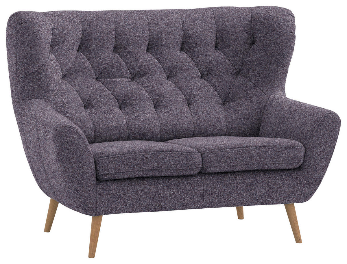 2-SITZER-SOFA  in Flachgewebe Blau  - Blau/Eichefarben, Design, Holz/Holzwerkstoff (138/104/92cm) - Stylife