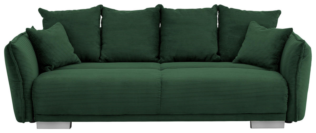 BIGSOFA in Cord Dunkelgrün  - Chromfarben/Dunkelgrün, Modern, Kunststoff/Textil (242/71/90/131cm) - Livetastic