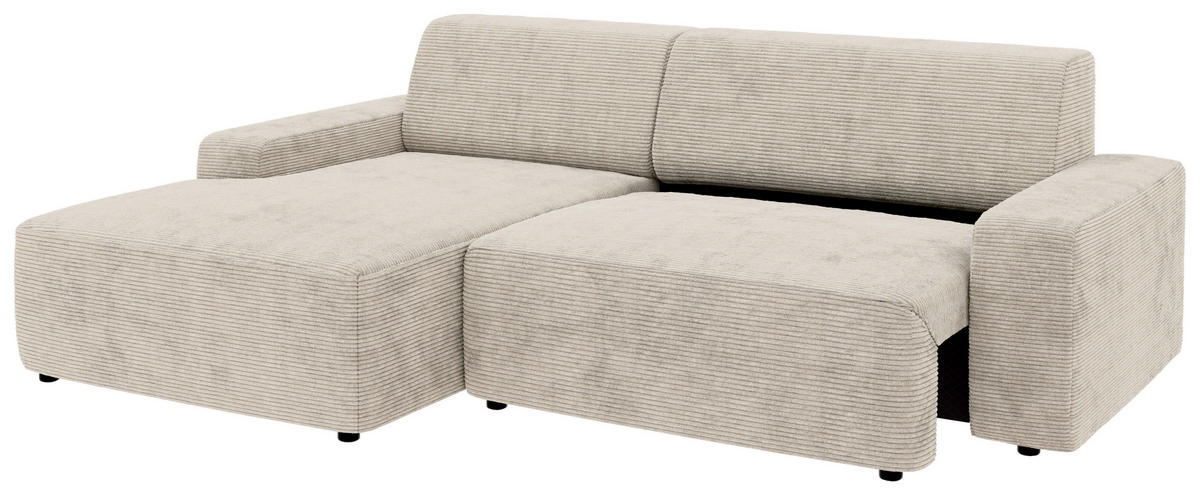 ECKSOFA in Cord Creme  - Creme/Schwarz, Modern, Kunststoff/Textil (162/246cm) - Trendmanufaktur