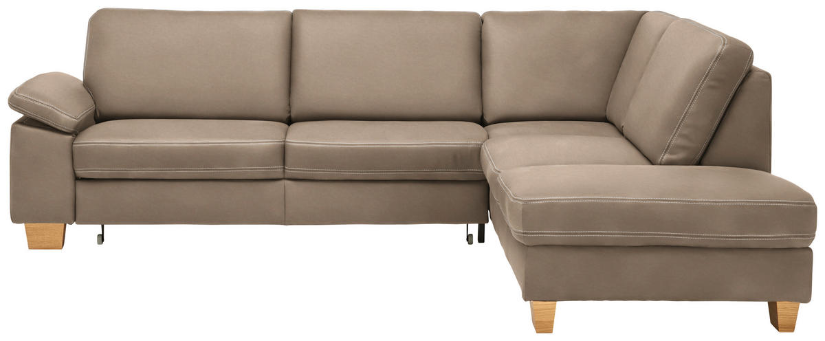 ECKSOFA  in Echtleder Greige  274/235 cm  - Greige/Eichefarben, KONVENTIONELL, Leder/Holzwerkstoff (274/235cm) - Beldomo Premium