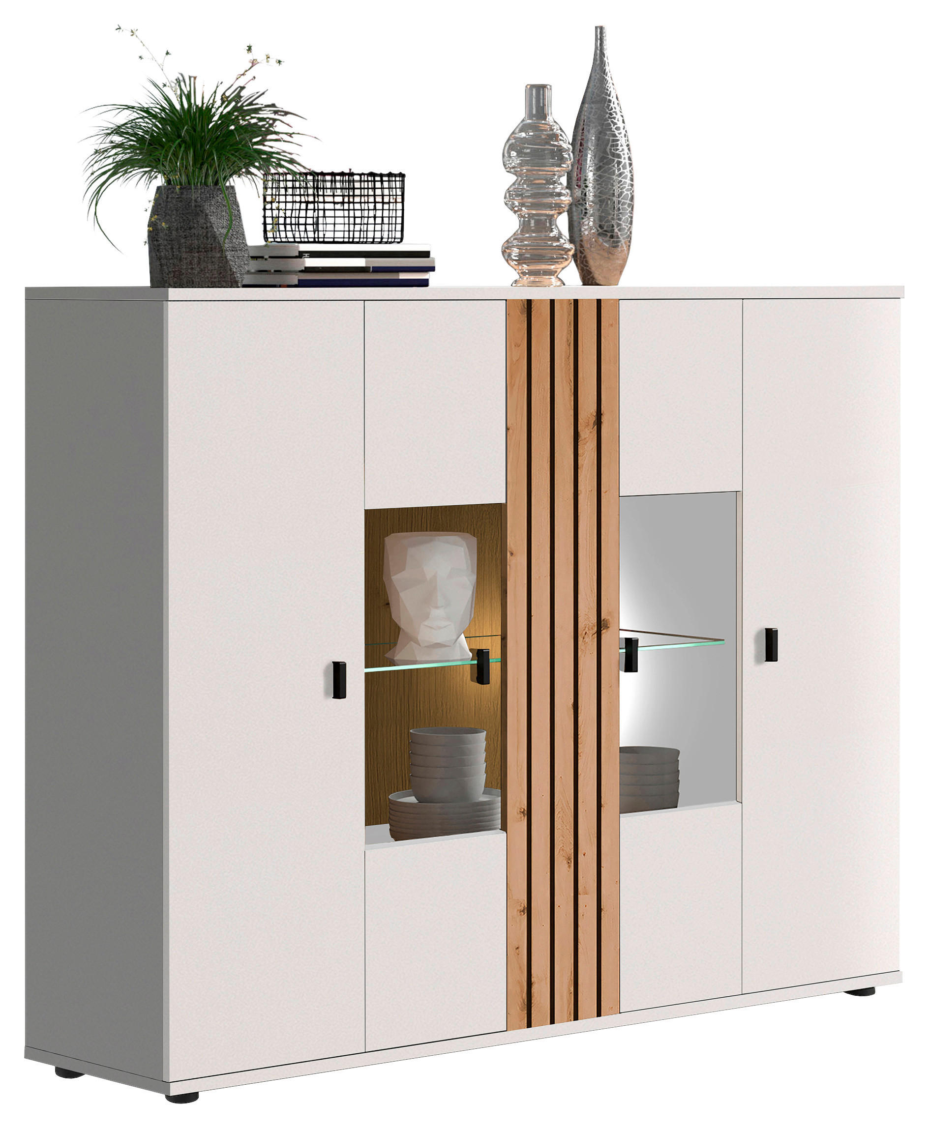 Livetastic VYSOKÁ KOMODA, biela, dub artisan, 140,1/115/38 cm