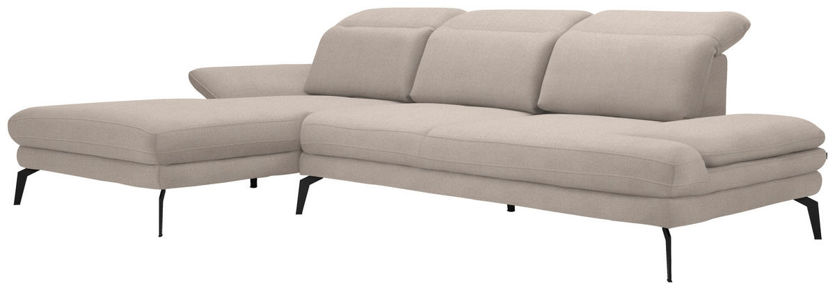 ECKSOFA in Chenille Beige  180/289 cm  - Beige/Schwarz, Design, Textil/Metall (180/289cm) - Stylife