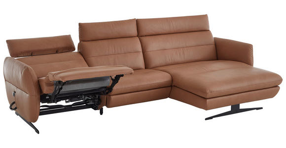 ECKSOFA in Echtleder Haselnussfarben 300/157 cm - Schwarz/Haselnussfarben, Design, Leder/Metall (300/157cm) - Dieter Knoll