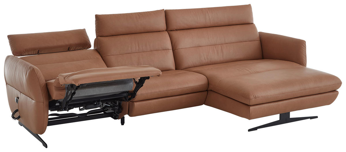 ECKSOFA in Echtleder Haselnussfarben  300/157 cm  - Schwarz/Haselnussfarben, Design, Leder/Metall (300/157cm) - Dieter Knoll