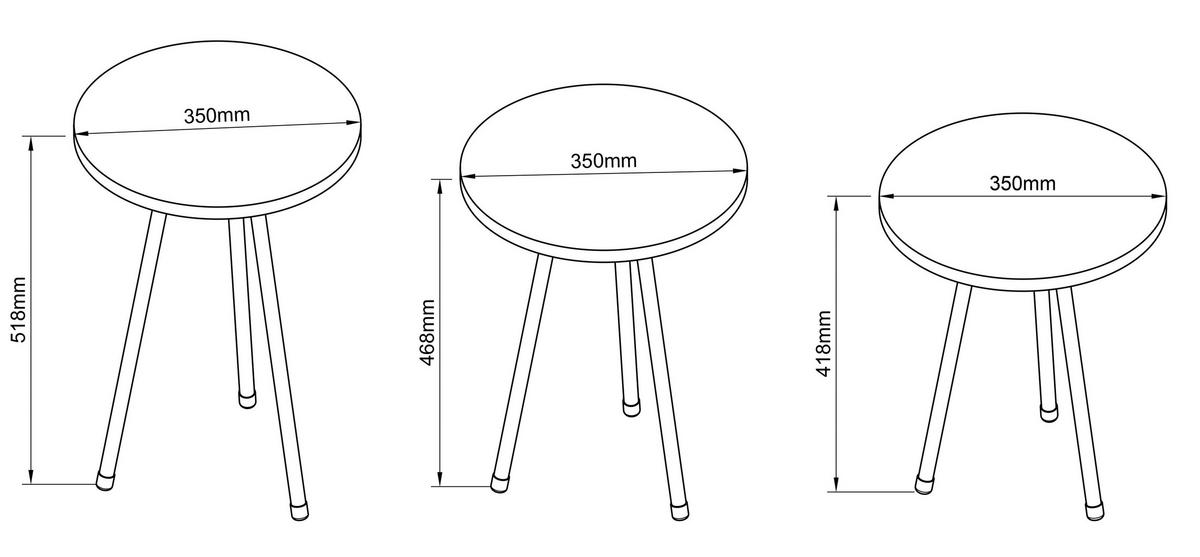 BEISTELLTISCHSET in Holzwerkstoff   - Weiss/Schwarz, Design, Holzwerkstoff (35cm) - MID.YOU