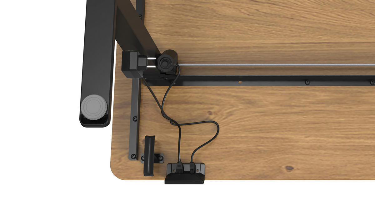 SCHREIBTISCH 120/60/70-115 cm Schwarz, Plankeneiche höhenverstellbar, Memoryschalter, Getränkehalter, Headsethalter elektrisch höhenverstellbar  - Plankeneiche/Schwarz, Modern, Holzwerkstoff/Kunststoff (120/60/70-115cm) - Livetastic