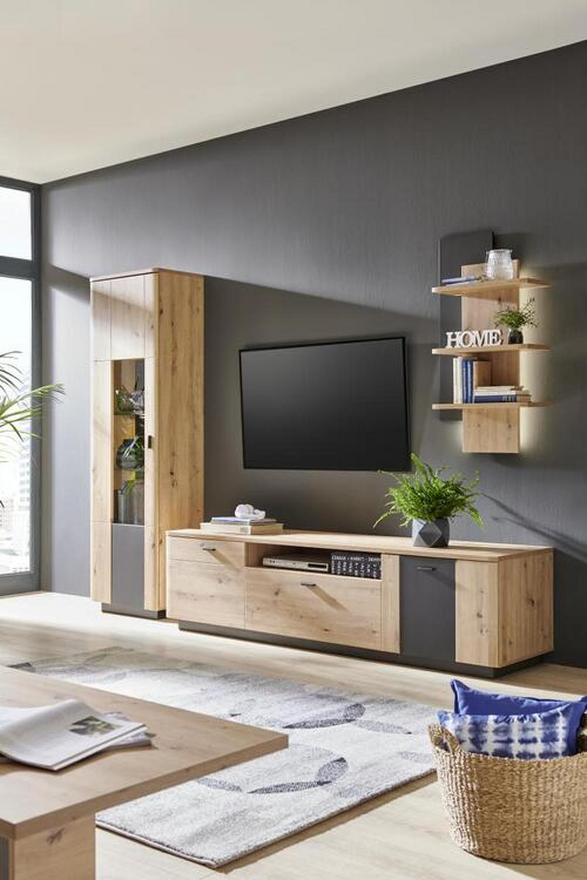 KOMODA, antracit, barve hrasta  - črna/barve hrasta, Design, kovina/leseni material (150/73/44cm) - Hom`in