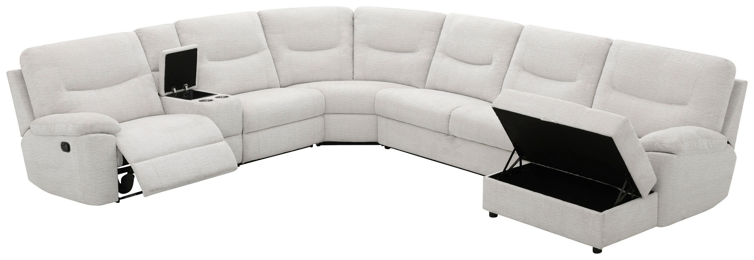 ECKSOFA Weiß Leinenoptik  - Schwarz/Weiß, KONVENTIONELL, Holz/Kunststoff (286/101/338cm) - Livetastic
