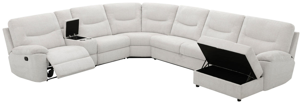 ECKSOFA Weiß Leinenoptik  - Schwarz/Weiß, KONVENTIONELL, Holz/Kunststoff (286/101/338cm) - Livetastic