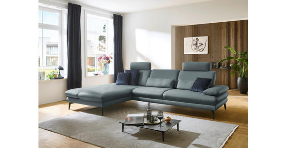 ECKSOFA in Echtleder Blaugrau 195/308 cm - Blaugrau/Schwarz, Design, Leder/Metall (195/308cm) - Dieter Knoll