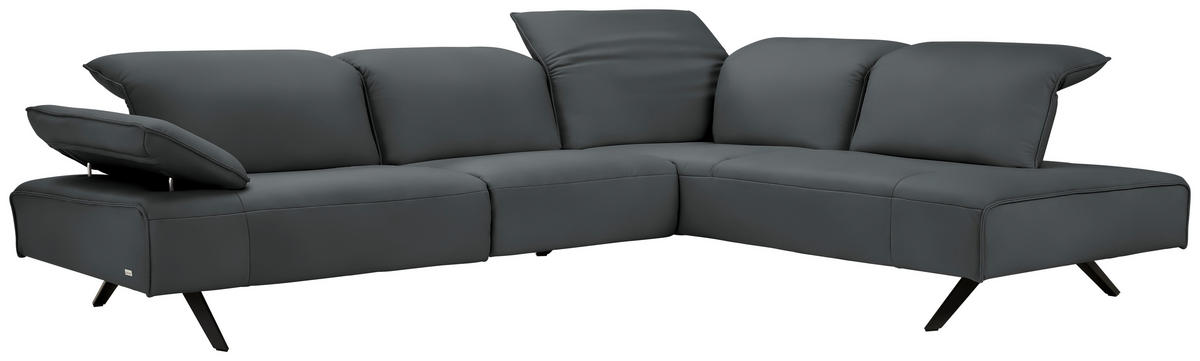 ECKSOFA  in Echtleder Grau  290/230 cm  - Anthrazit/Grau, Design, Leder/Metall (290/230cm) - Johann Jakob