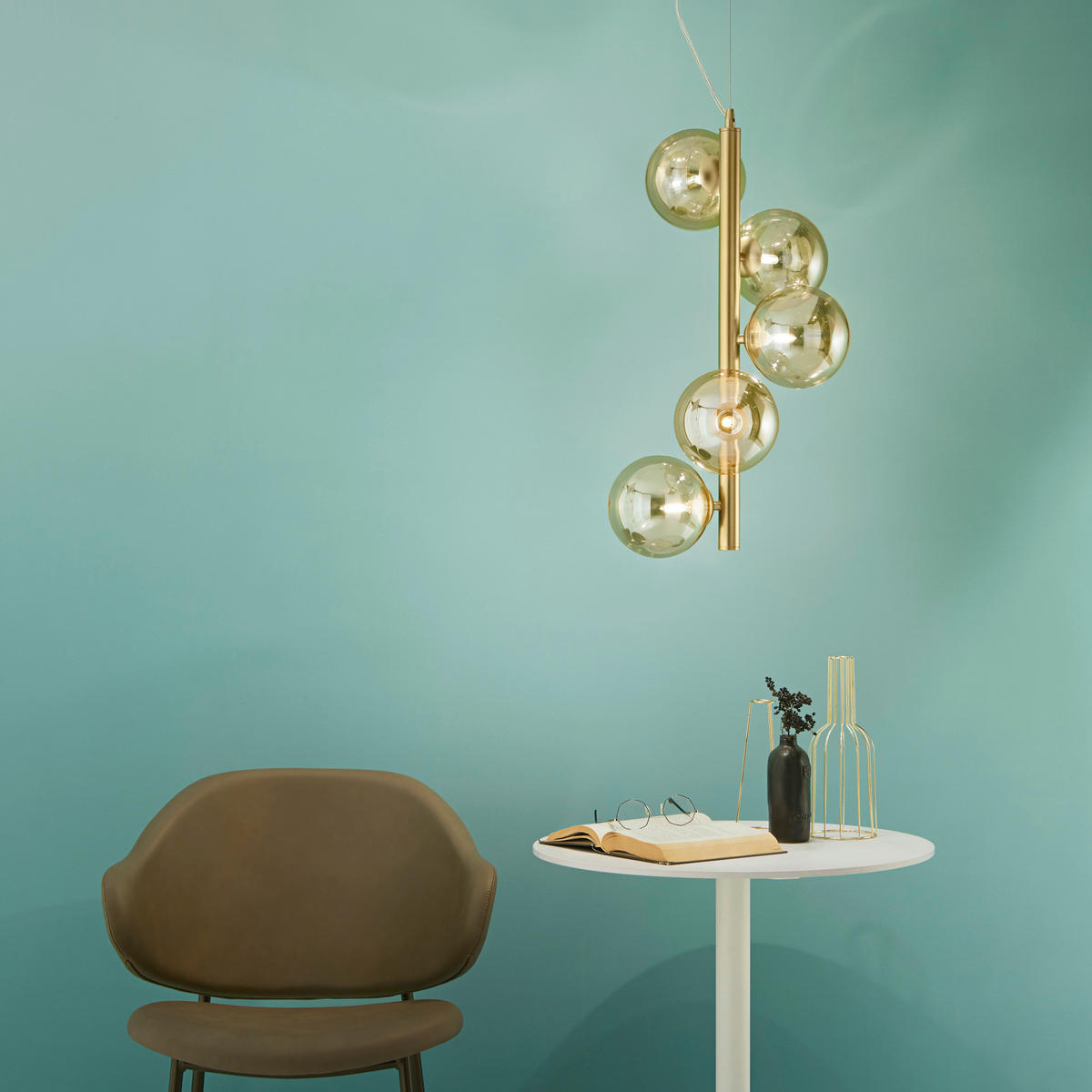 HÄNGELEUCHTE Luce Ambiente e Design 36,1/183 cm   - Champagner/Goldfarben, KONVENTIONELL, Glas/Metall (36,1/183cm)