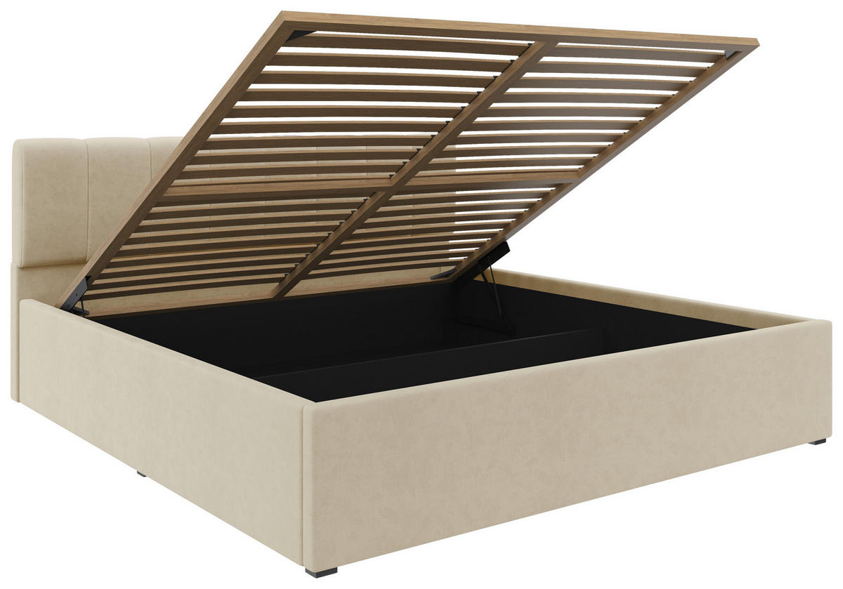 POLSTERBETT 180/200 cm  in Creme  - Creme/Schwarz, Design, Holz/Kunststoff (180/200cm) - Stylife