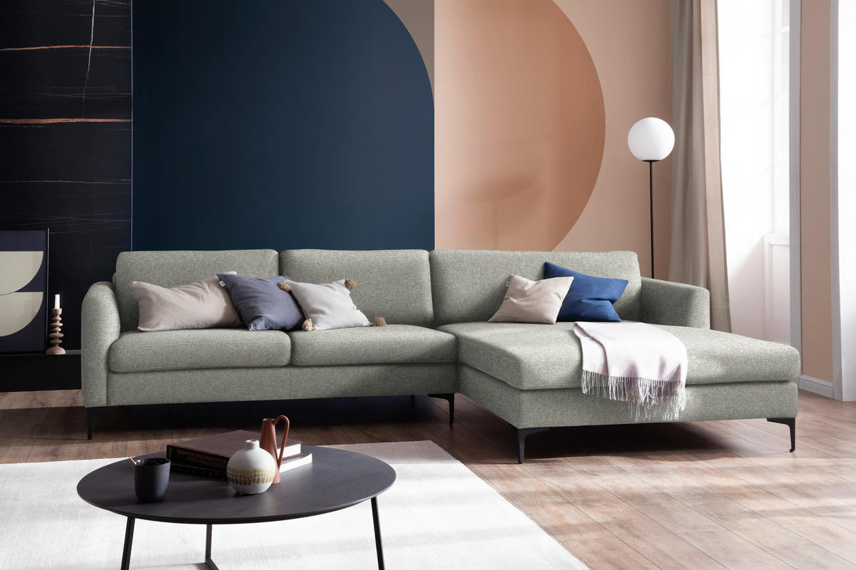 ECKSOFA in Flachgewebe Taupe  310/195 cm  - Taupe/Schwarz, Design, Textil/Metall (310/195cm) - Schöner Wohnen