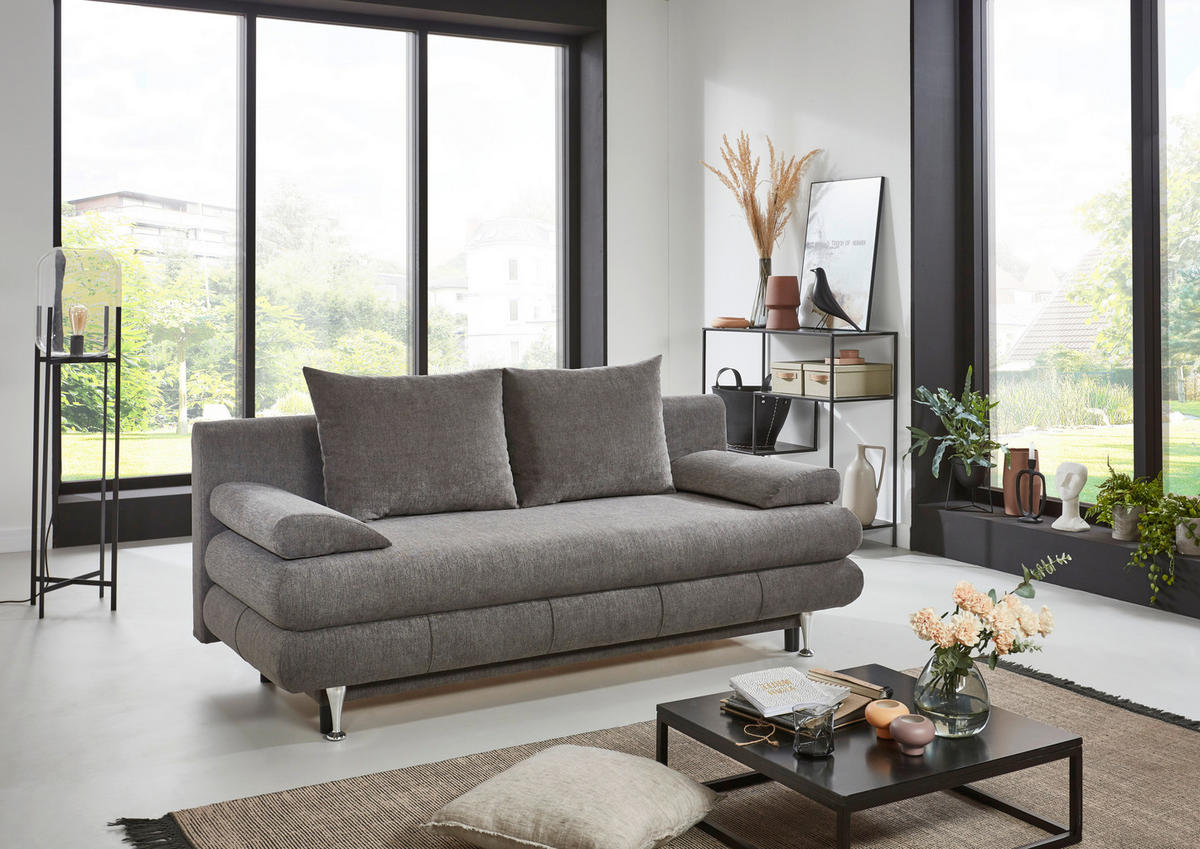 SCHLAFSOFA  mit Webstoff Taupe  - Taupe/Edelstahlfarben, KONVENTIONELL, Kunststoff/Textil (190/93/92cm) - Carryhome
