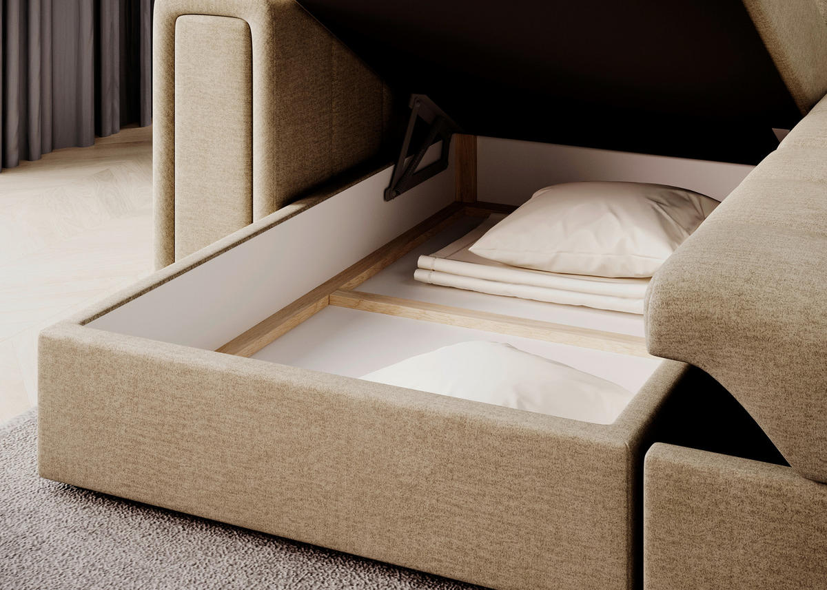 ECKSOFA Samt Hellbraun  - Hellbraun/Schwarz, Design, Kunststoff/Textil (260/150cm) - MID.YOU