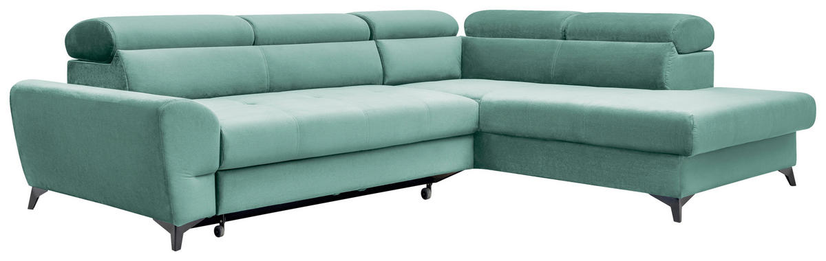 ECKSOFA Mintgrün Velours  - Schwarz/Mintgrün, MODERN, Textil/Metall (272/212cm) - MID.YOU