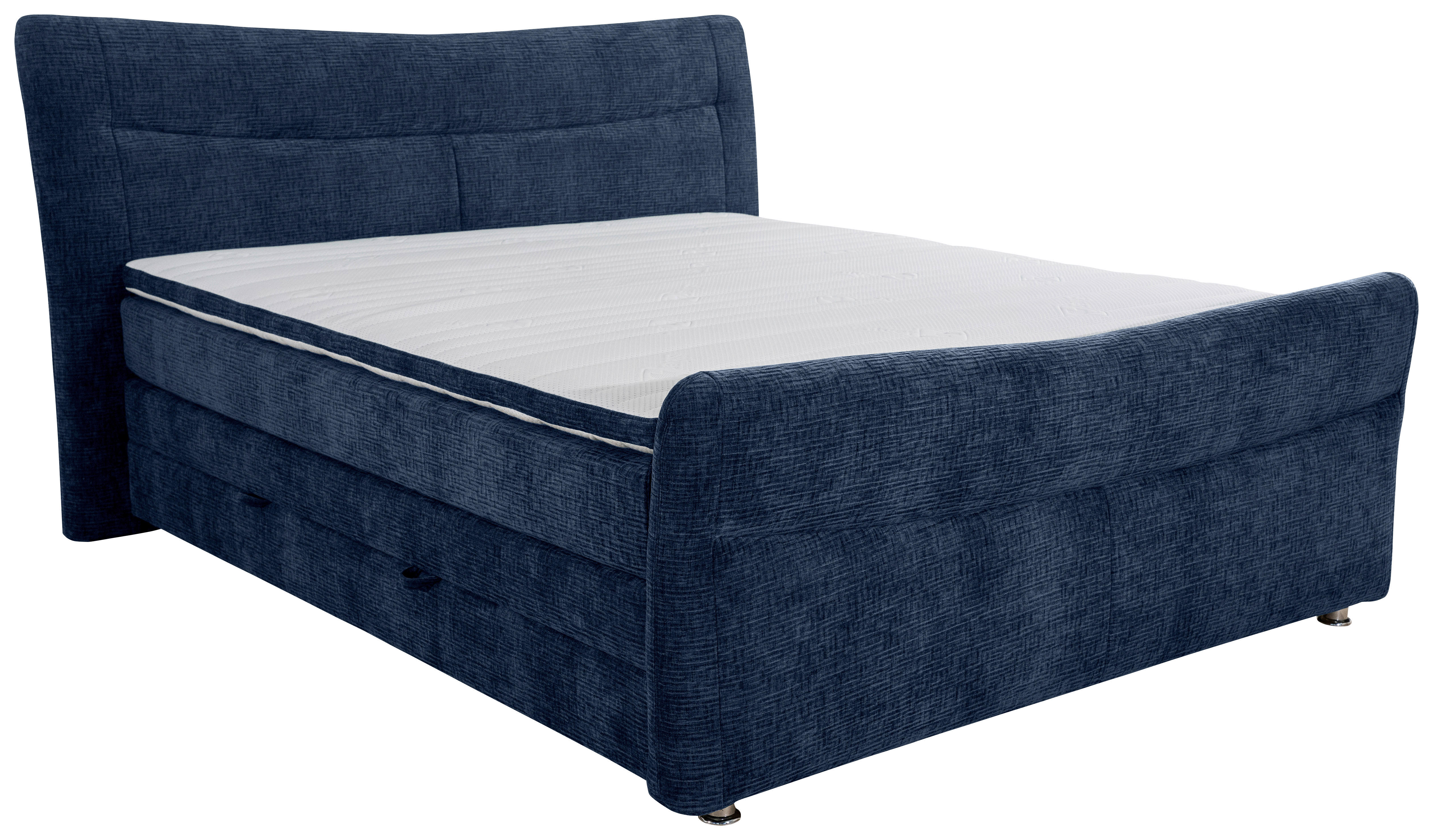 BOXSPRINGBETT 180/200 cm  in Dunkelblau  - Chromfarben/Dunkelblau, Konventionell, Textil/Metall (180/200cm) - Esposa