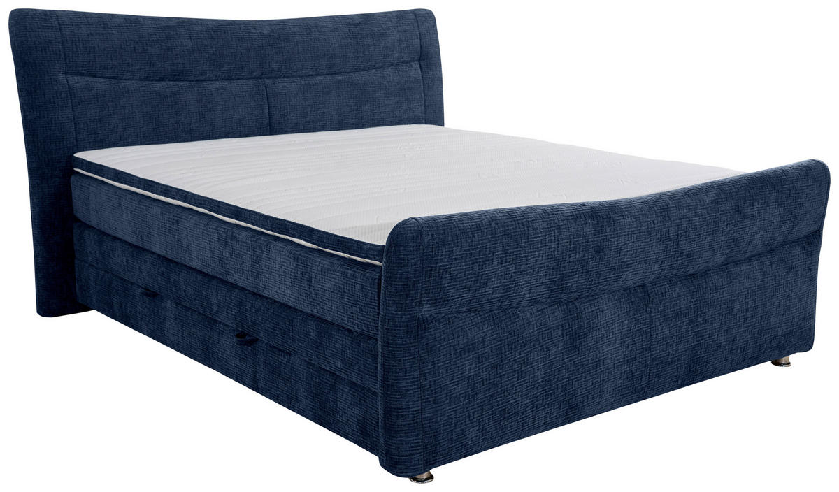 BOXSPRINGBETT 180/200 cm  in Dunkelblau  - Chromfarben/Dunkelblau, Konventionell, Textil/Metall (180/200cm) - Esposa