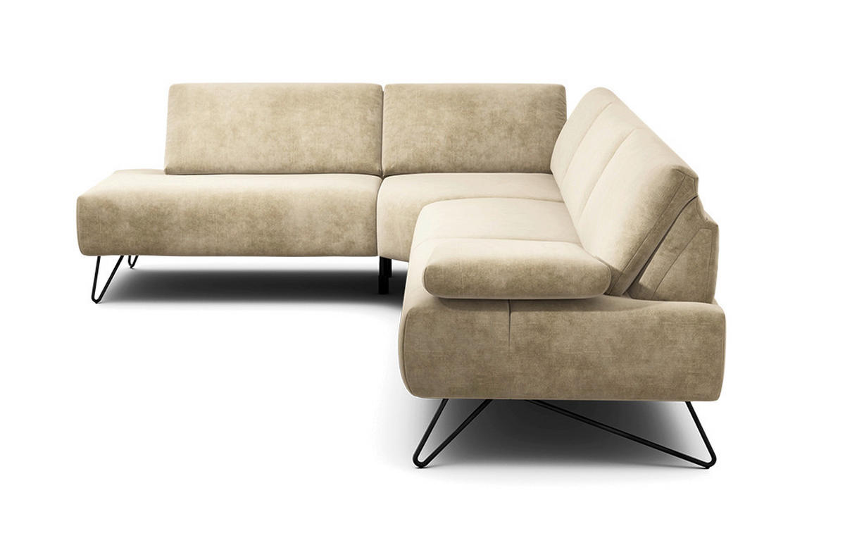 ECKSOFA Cosy Naturfarben Samt  - Schwarz/Naturfarben, Design, Textil/Metall (213/288-303cm) - SENSOO