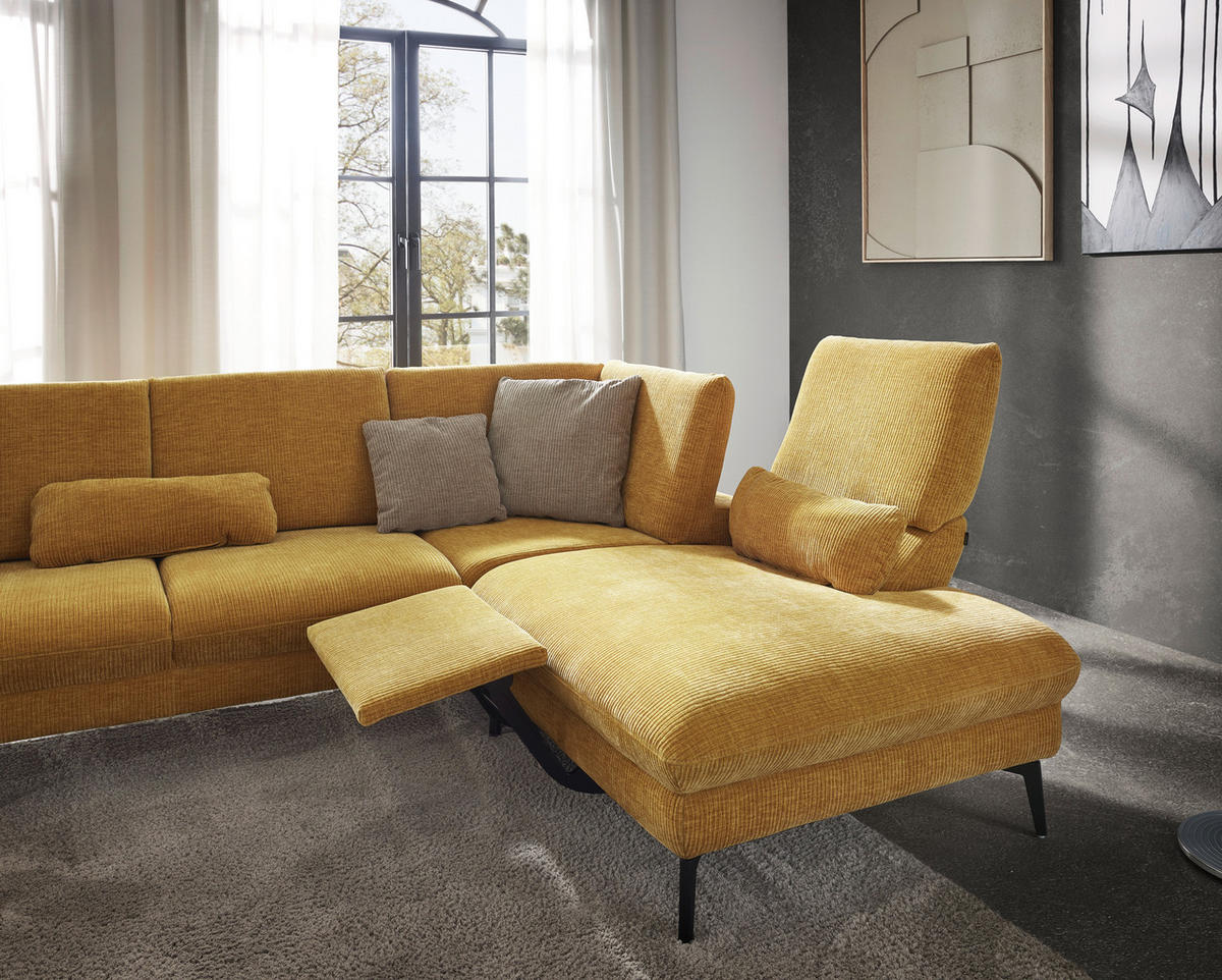 WOHNLANDSCHAFT in Webstoff Currygelb  - Currygelb/Schwarz, Design, Textil/Metall (157/354/208cm) - Dieter Knoll