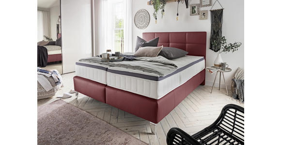 BOXSPRINGBETT 180/200 cm in Bordeaux - Chromfarben/Bordeaux, KONVENTIONELL, Leder/Textil (180/200cm) - Novel