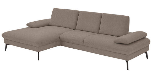 ECKSOFA in Chenille, Mikrofaser Greige 157/299 cm - Greige/Schwarz, Design, Textil/Metall (157/299cm) - Dieter Knoll