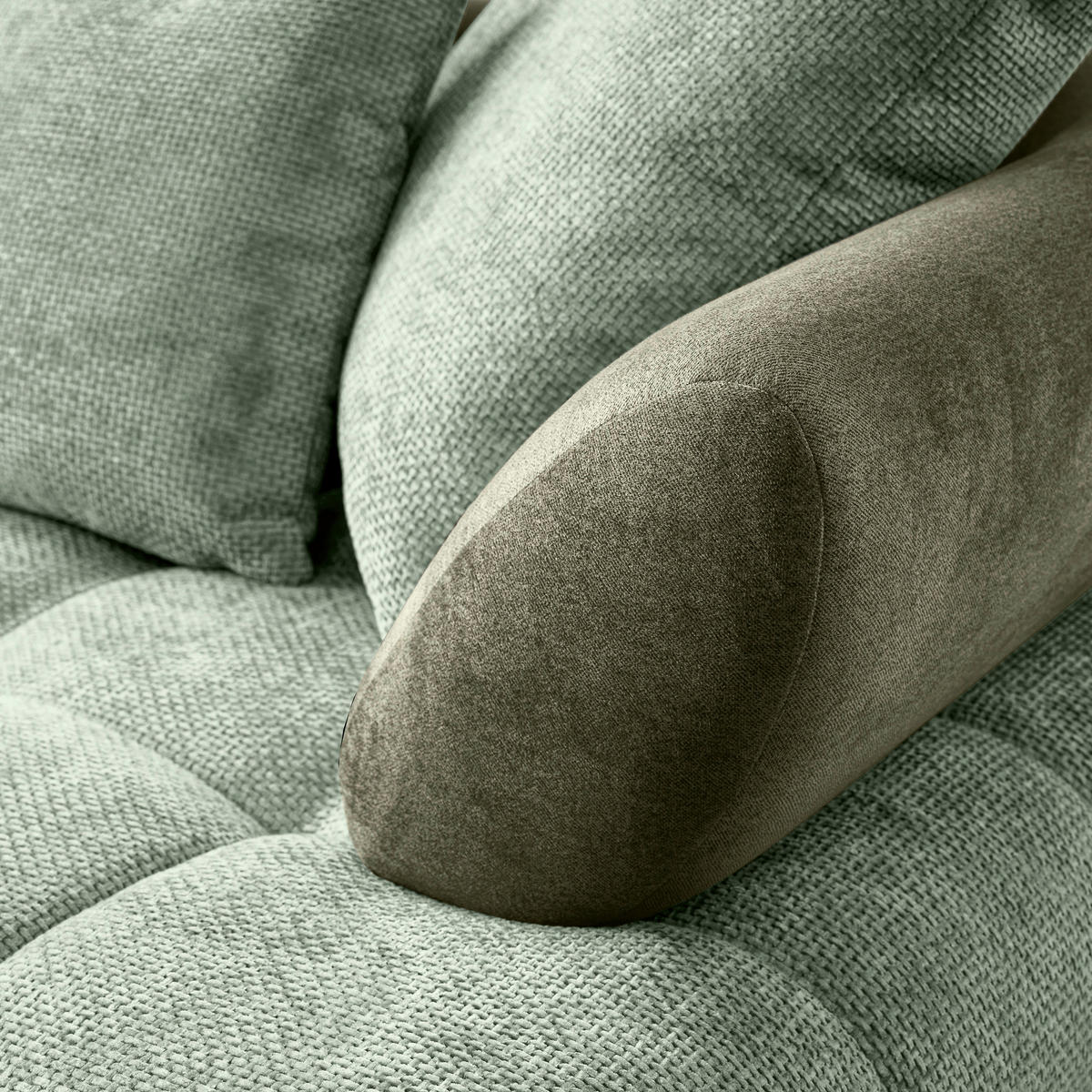 ECKSOFA Grün Chenille Zierkissen, Rückenkissen, Rücken echt  - Schwarz/Grün, MODERN, Textil/Metall (184/262cm) - MID.YOU