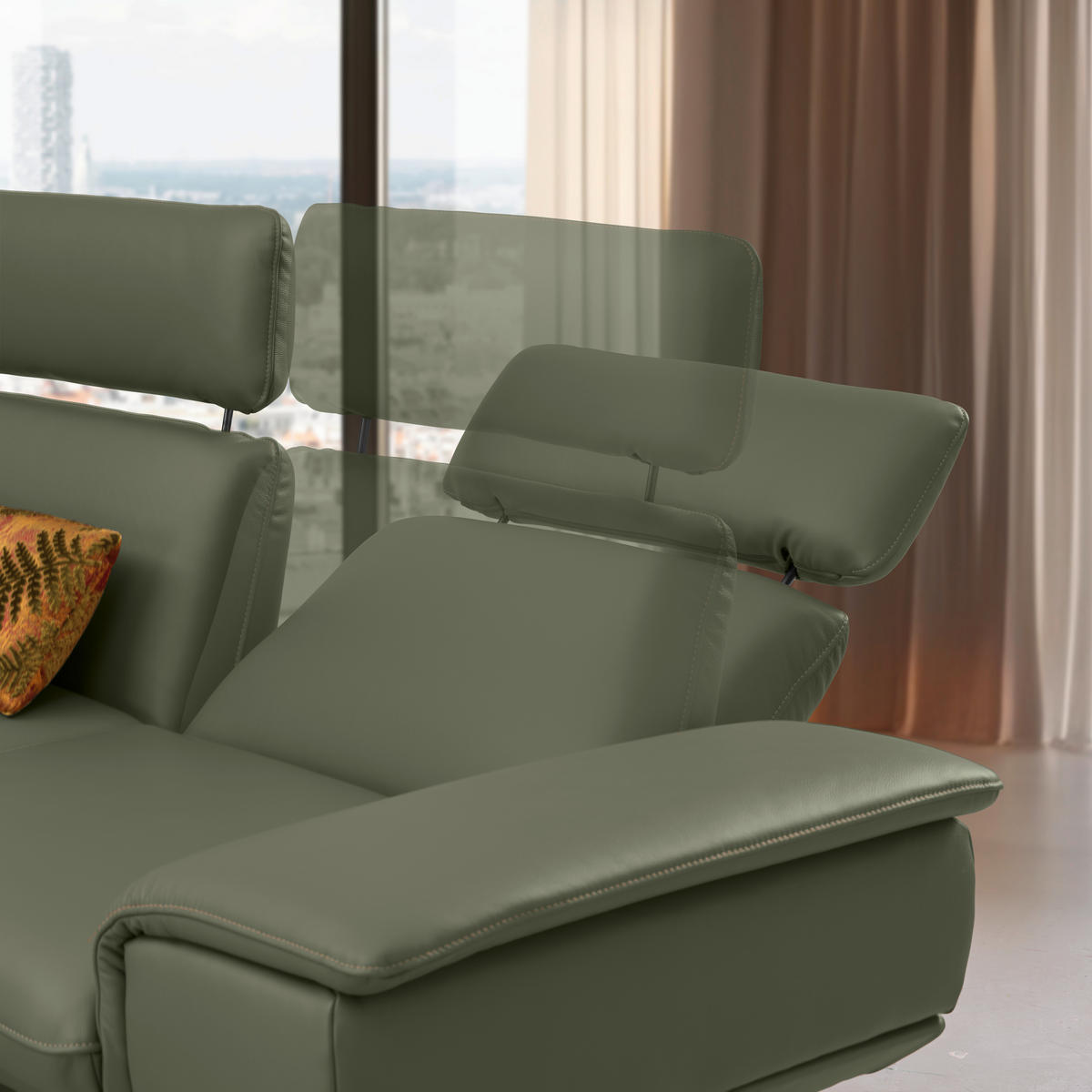 ECKSOFA in Echtleder Grün  150/242 cm  - Beige/Schwarz, Design, Leder/Metall (150/242cm) - Koinor