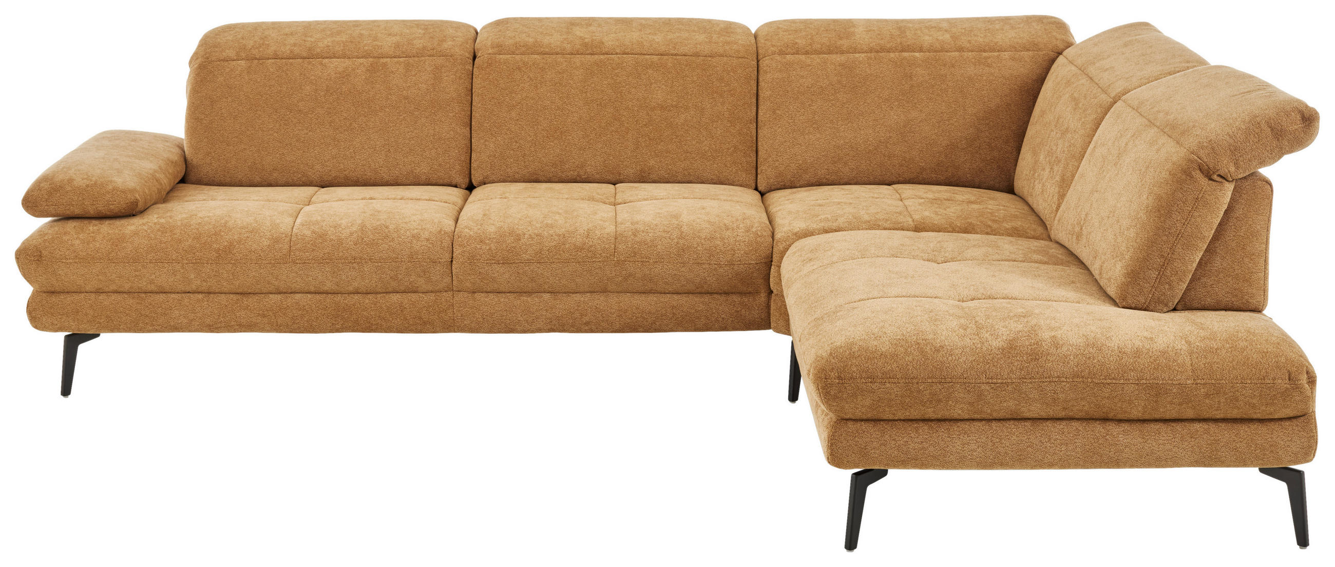 ECKSOFA Beldomo System Dunkelgelb Chenille Rücken echt, Kopfteilverstellung  - Dunkelgelb/Schwarz, Design, Textil/Metall (311/235cm) - Beldomo System