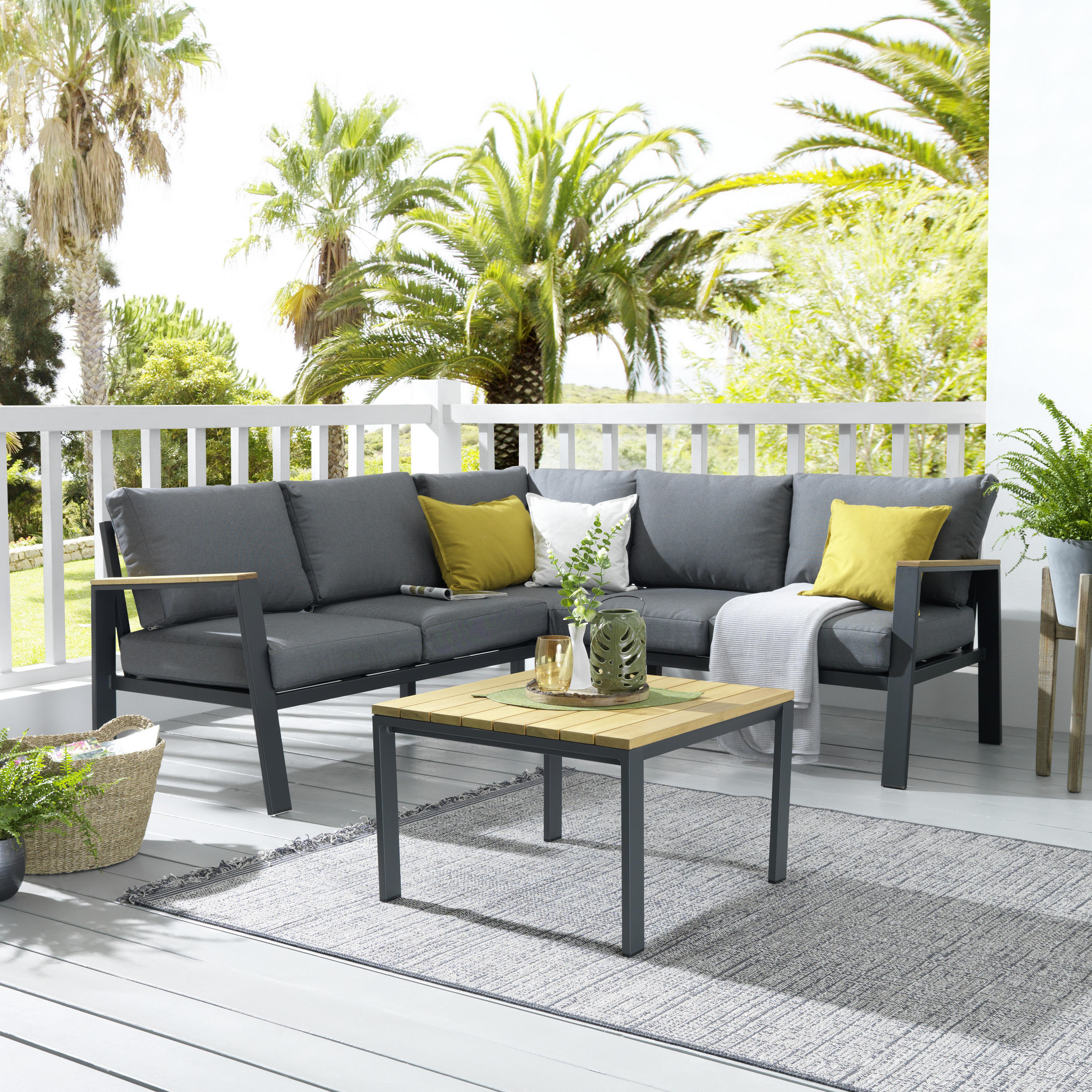 LOUNGETISCH - Anthrazit/Naturfarben, Design, Holz/Metall (65/65/40cm) - Ambia Garden