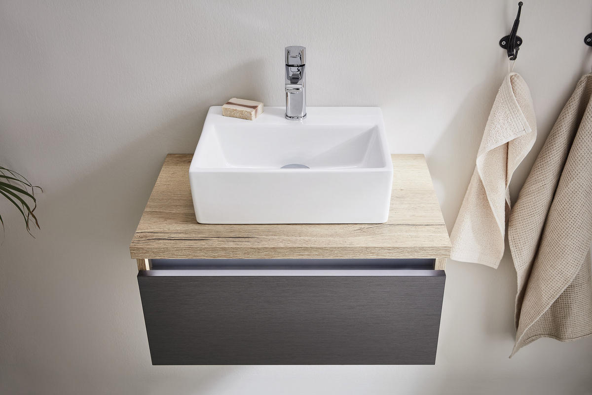 WASCHTISCHKOMBI 60 cm  - Eichefarben/Silberfarben, LIFESTYLE, Keramik/Holzwerkstoff (60cm) - Dieter Knoll