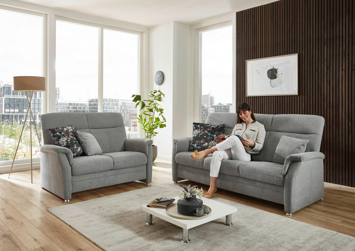 SITZGARNITUR Flachgewebe Hellgrau  - Hellgrau/Alufarben, KONVENTIONELL, Textil/Metall (142-194/100/89cm) - Beldomo Comfort