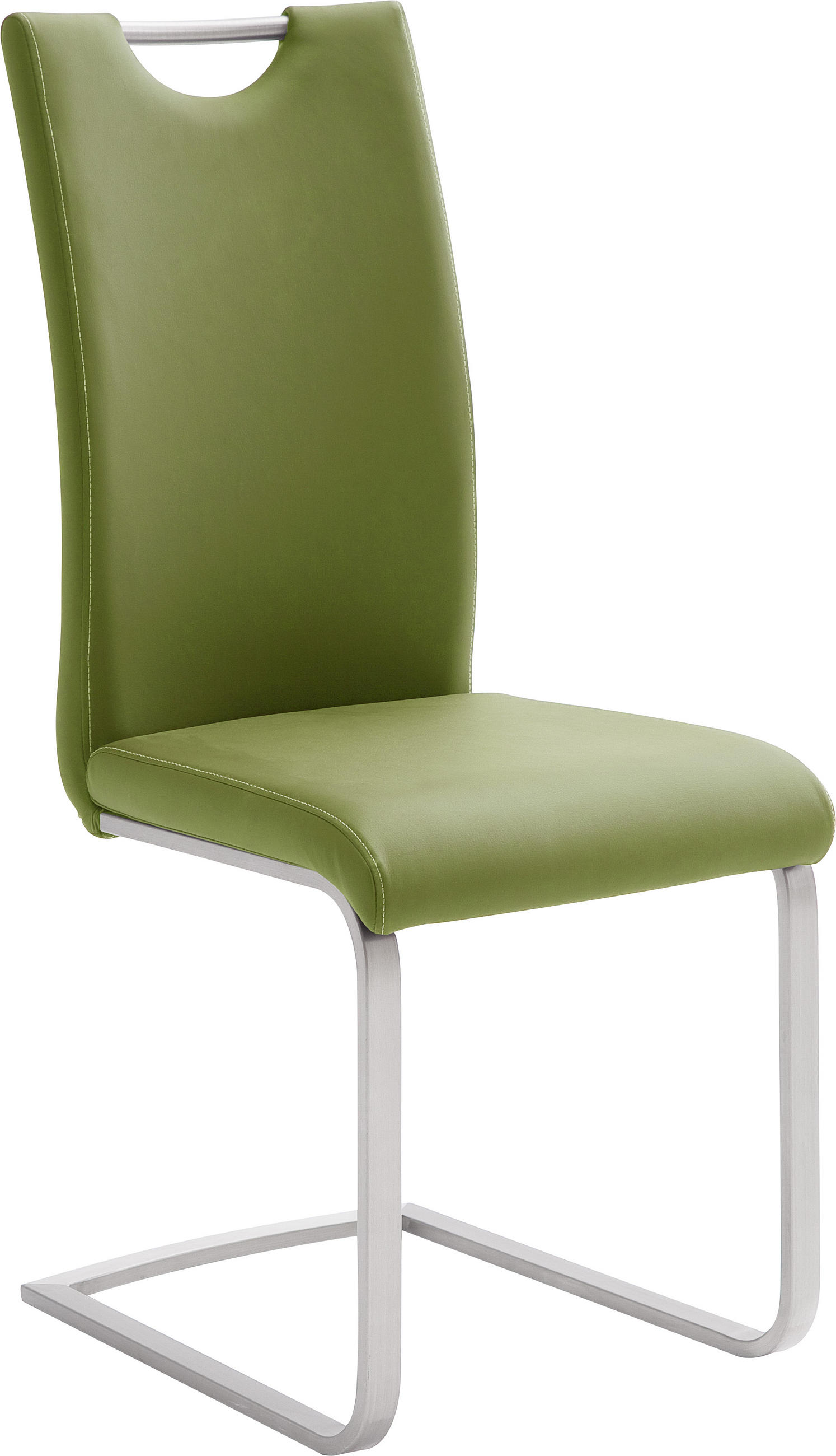 Schwingstuhl in Metall, Textil Grün, Edelstahlfarben