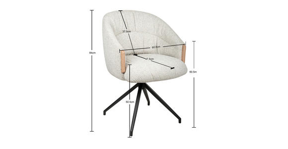 ARMLEHNSTUHL  Sitzfläche 360° drehbar, automatische Rückholfunktion Leinenoptik  - Beige/Schwarz, Design, Holz/Textil (61/84/62cm) - Valnatura