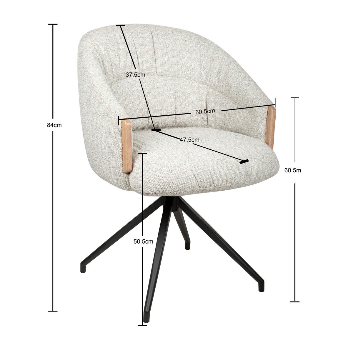 ARMLEHNSTUHL  Sitzfläche 360° drehbar, automatische Rückholfunktion Leinenoptik  - Beige/Schwarz, Design, Holz/Textil (61/84/62cm) - Valnatura