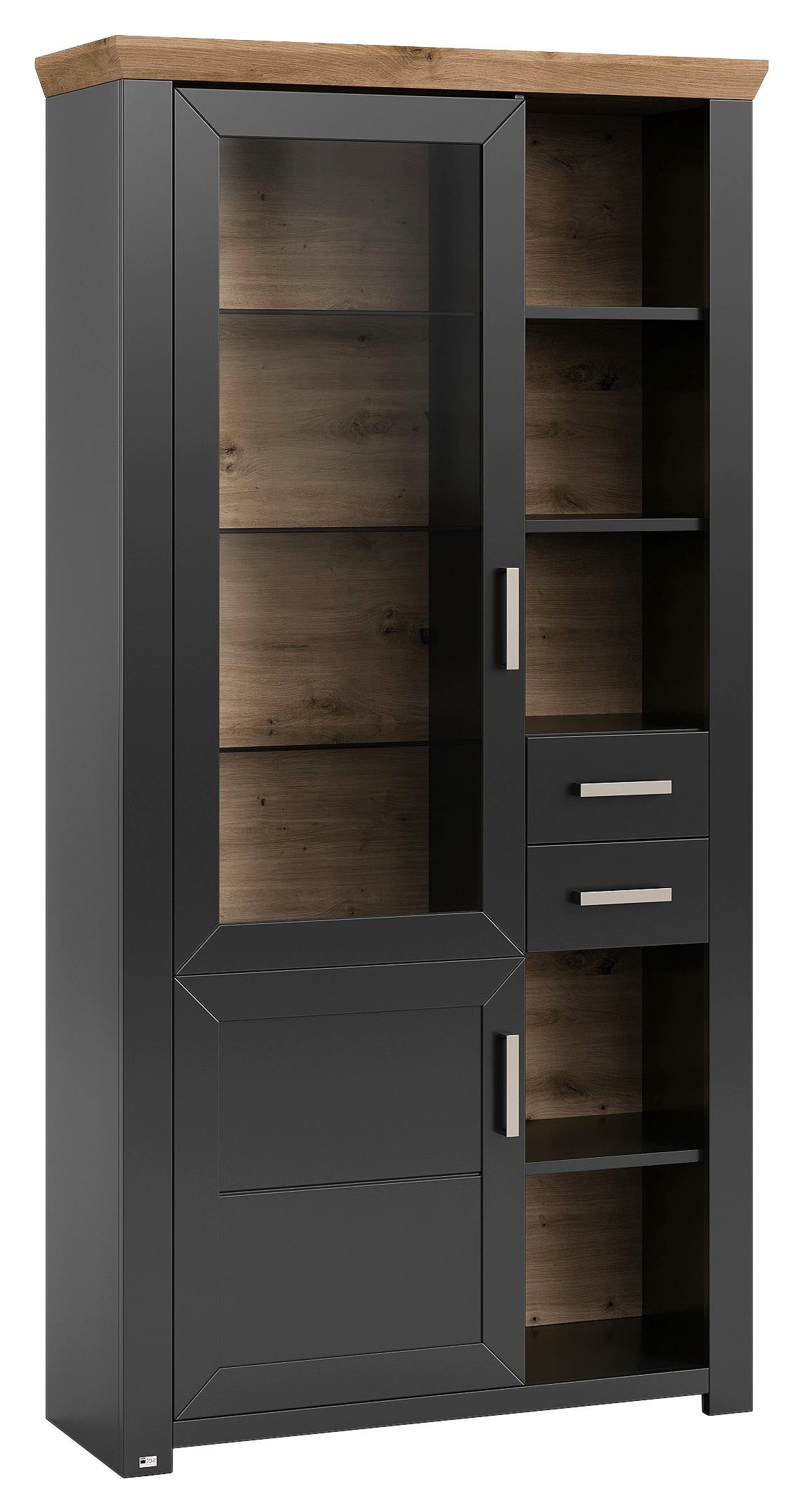 VITRINE Graphitfarben, Eiche Artisan - Graphitfarben/Eiche Artisan, Design, Glas/Holzwerkstoff (104,5/206,6/42,2cm) - SetOne by Musterring
