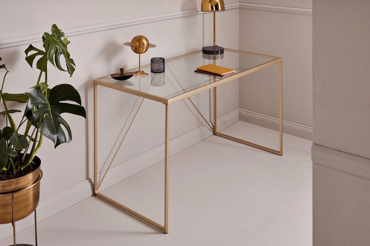 SCHREIBTISCH 120/60/73 cm  in Klar, Goldfarben  - Klar/Goldfarben, Konventionell, Glas/Metall (120/60/73cm) - Livetastic