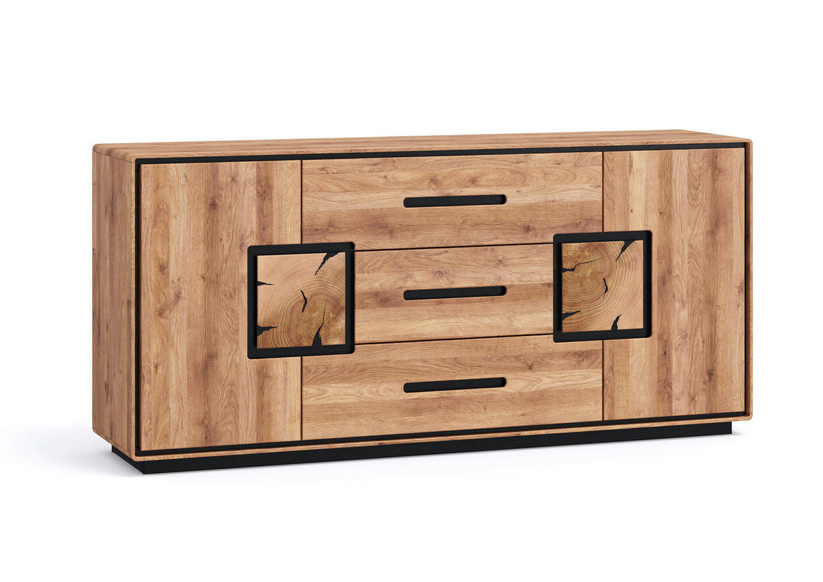 SIDEBOARD  166/77/40 cm 3 Schublade(n)  - Wildeiche/Schwarz, Basics, Holz (166/77/40cm) - Livetastic