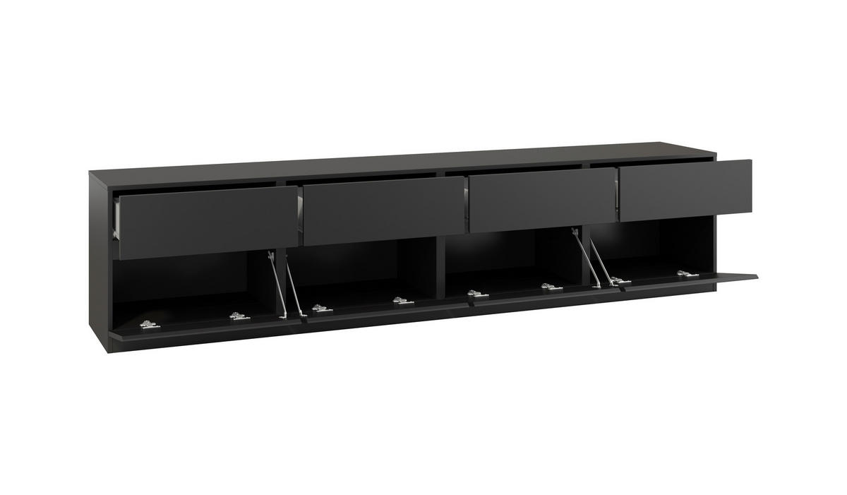 LOWBOARD Bern 224,8/52,3/40 cm 4 Schublade(n) stehend  - Schwarz, Design, Holzwerkstoff (224,8/52,3/40cm) - MID.YOU
