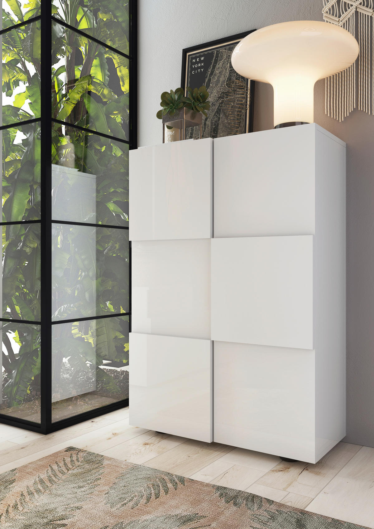 SCHUHSCHRANK Weiß Hochglanz  - Eichefarben/Weiß Hochglanz, Design, Holzwerkstoff/Kunststoff (78/116/35cm) - MID.YOU