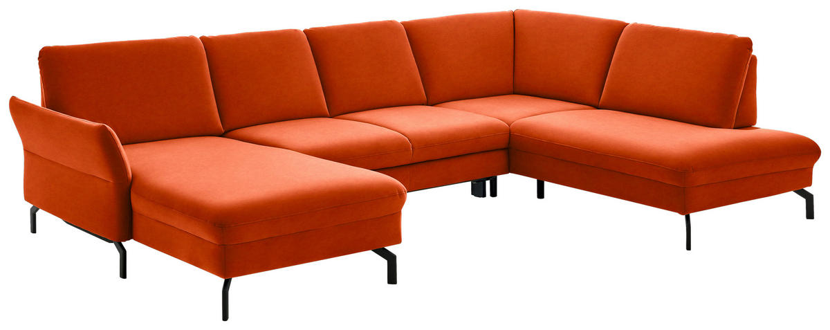 WOHNLANDSCHAFT in Velours Orange  - Schwarz/Orange, Design, Textil/Metall (179/335/220cm) - Beldomo System