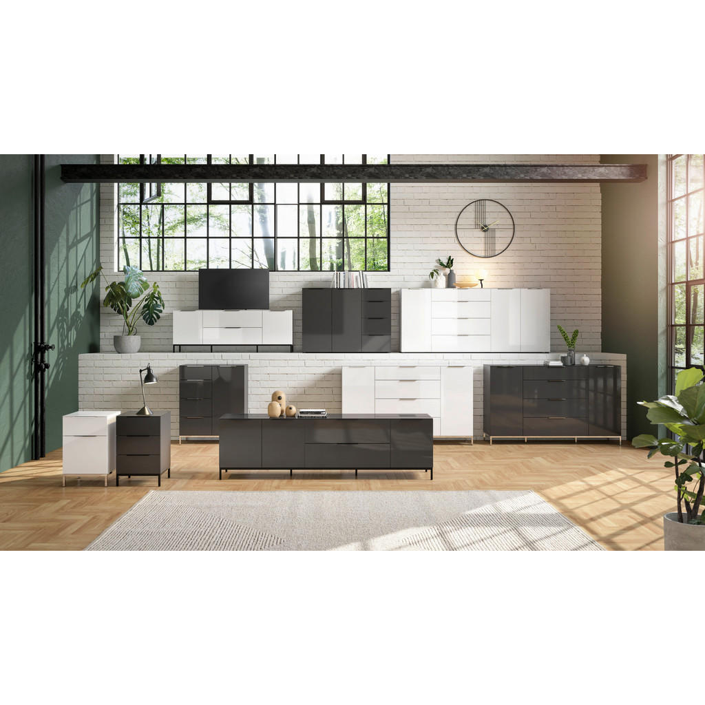 Thumbnail - Lowboard Style, Anthrazit, Metall, 2 Fächer, 1 Schubladen, 180x53.9x40 cm, Typenauswahl, stehend, Abdeckplatte aus Glas,...