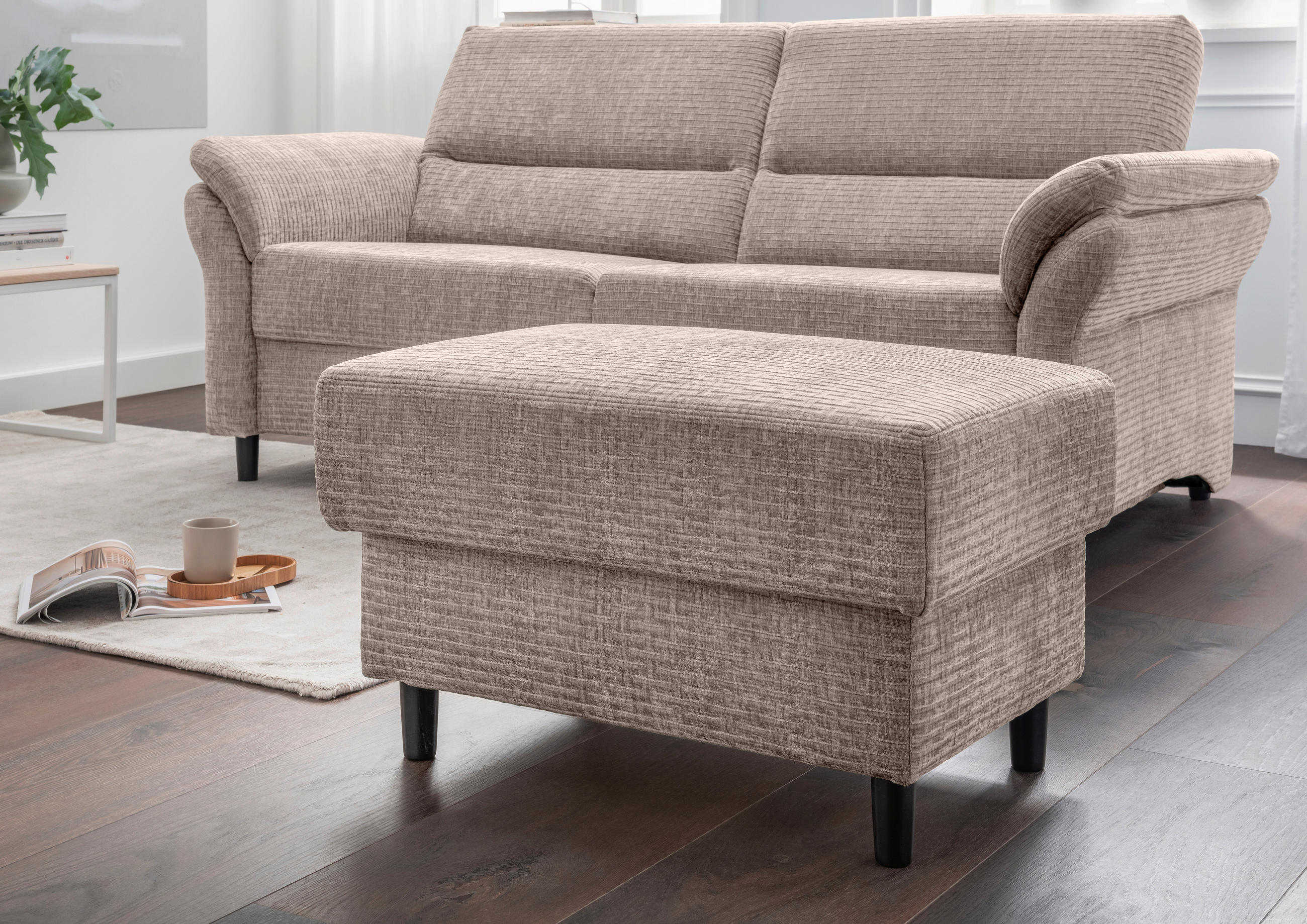 HOCKER in Textil Beige - Beige/Schwarz, Modern, Holz/Textil (76/46/55cm) - Livetastic