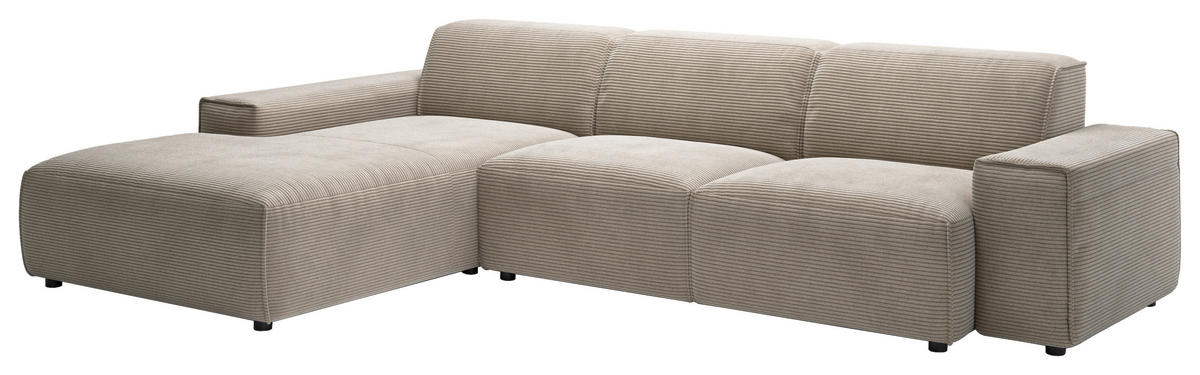 ECKSOFA in Cord Taupe  - Taupe/Schwarz, Design, Kunststoff/Textil (189/300cm) - Pure Home Lifestyle