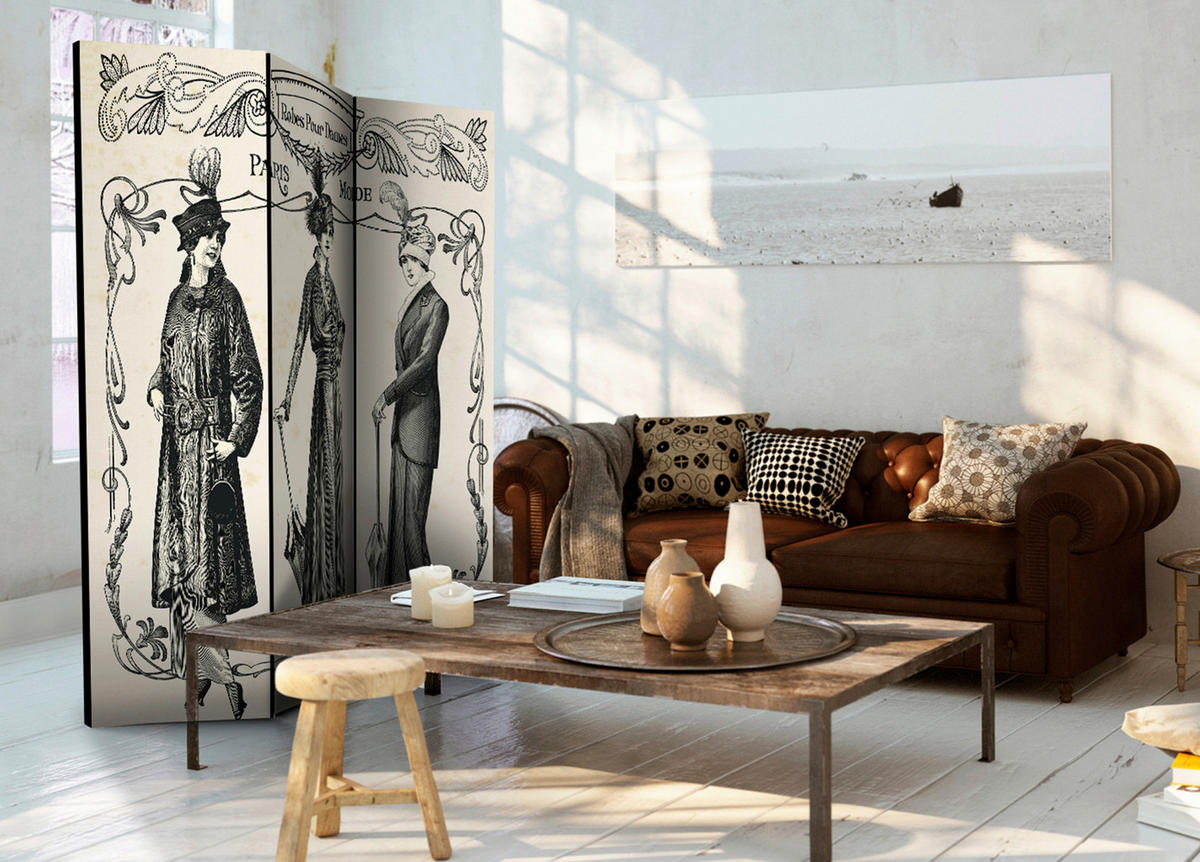 SKÄRMVÄGG  i trä, plast, textil  ljusgrå, mörkgrå  - mörkgrå/ljusgrå, Basics, trä/textil (135/172/3cm) - artgeist