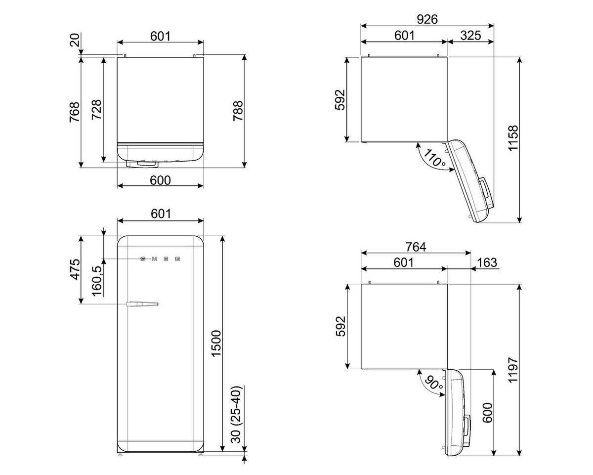 KÜHLSCHRANK 60/153/72,8 cm  - Schwarz, Basics, Glas/Metall (60/153/72,8cm) - SMEG